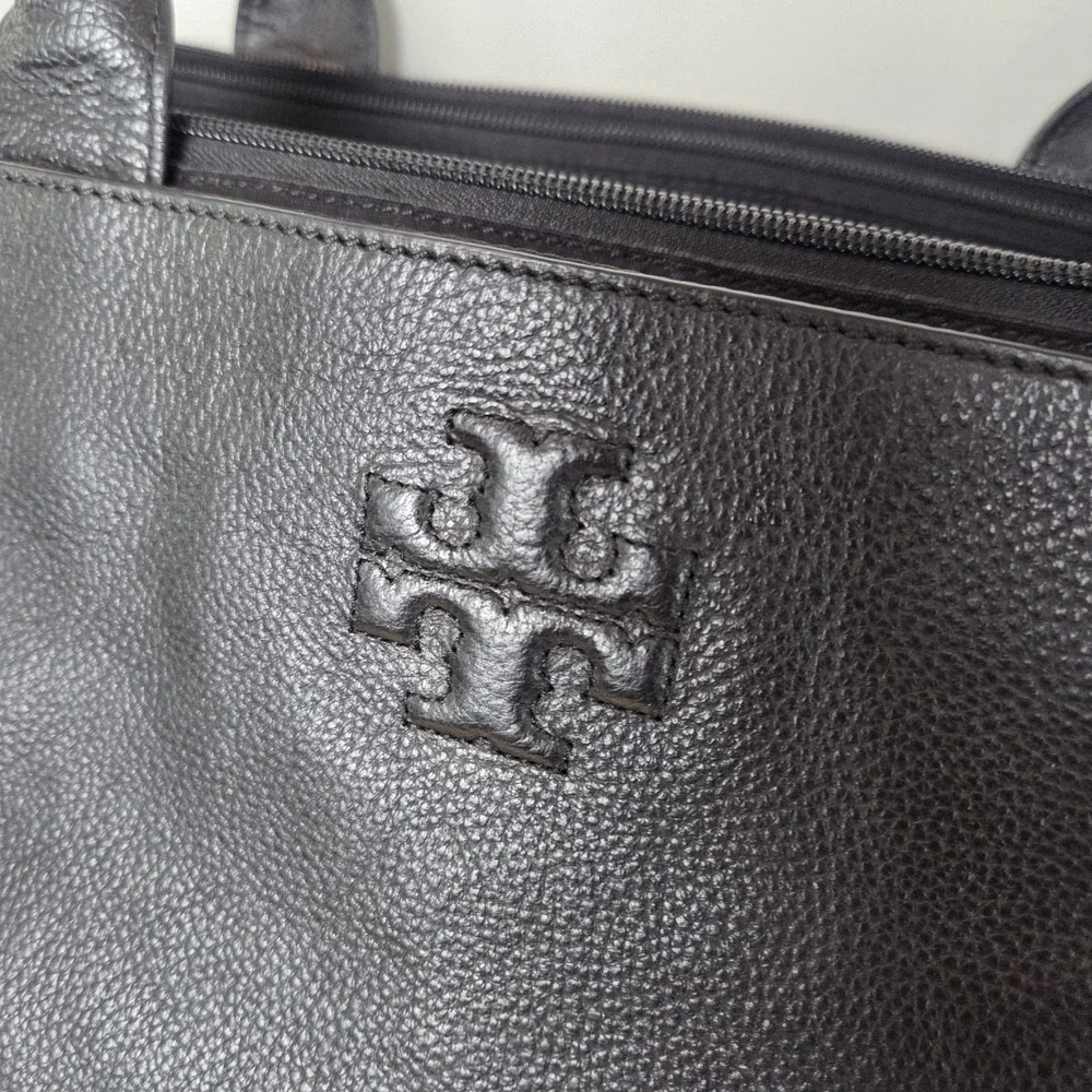 Tory Burch Black Pebbled Leather Large Tote Shoulder Bag Work Laptop Purse